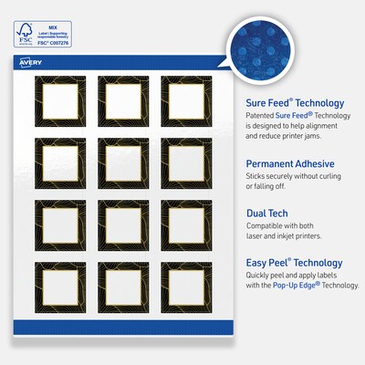 Avery Laser/Inkjet Square Multipurpose Labels, 2" x 2", White, 120/Pack (S00-ETE)