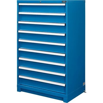 Global Industrial Modular 9-Drawer Cabinet w/ Lock, 36"W x 24"D x 57"H, Blue (298450BL)