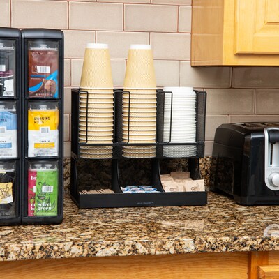 Mind Reader 6 Compartment Metal Coffee Cup and Condiment Organizer, Black (UPMESH-BLK)