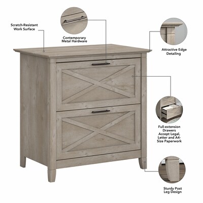 Bush Furniture Key West Lateral File, Washed Gray (KWF130WG-03)