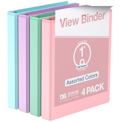 Davis Group, 1, 8.5 x 11, Round Ring View Binder, Assorted Pastel Colors, 6/Pack (7411-88-04)