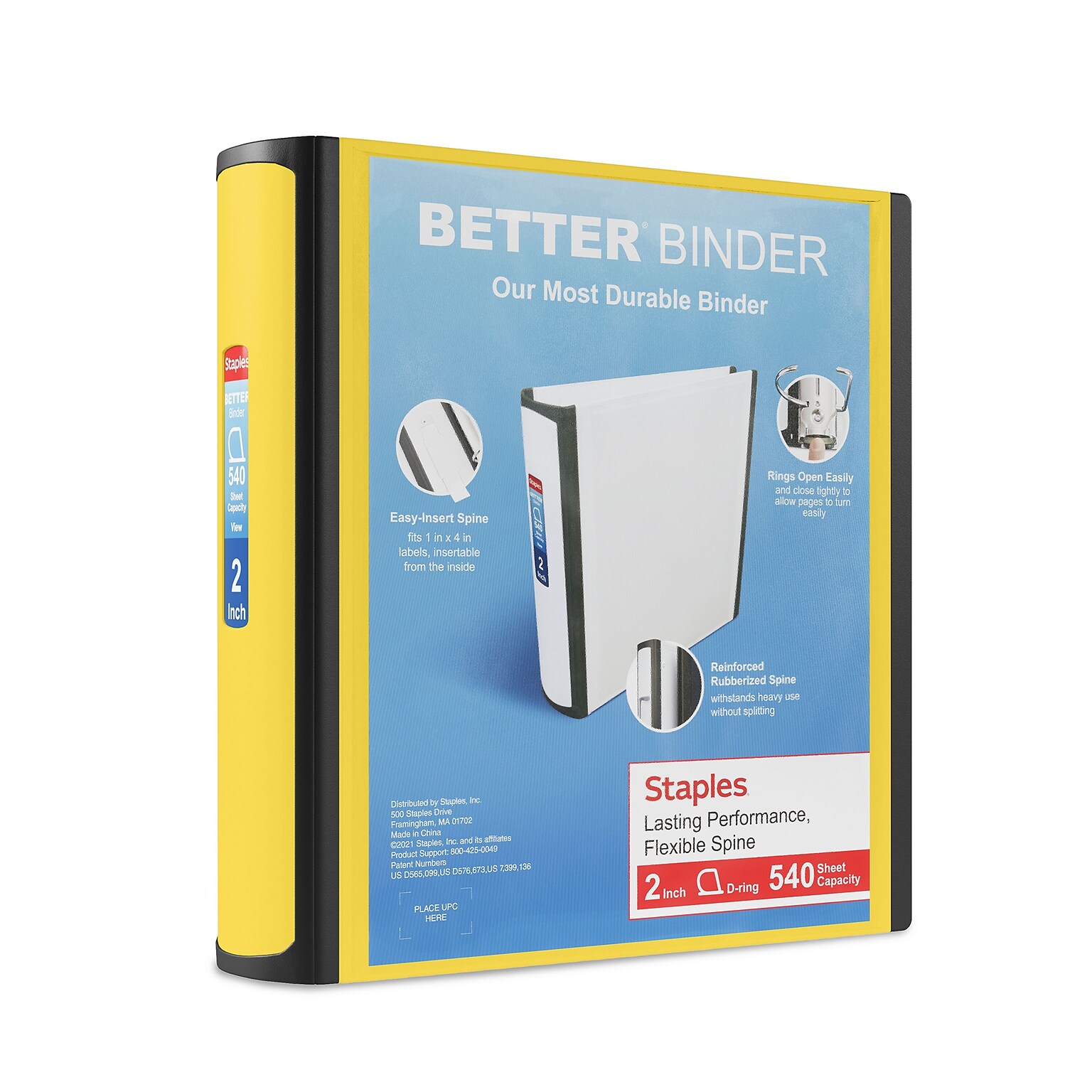 Staples 2 3-Ring Better Binder, D-Ring, Yellow (20248)