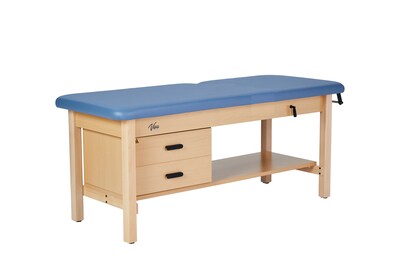 Aristo Wood H-Brace Physician Exam Table with Shelf, 2 Drawer Cabinet, Paper Cutter, Holder, 500lbs. Capacity, Blue