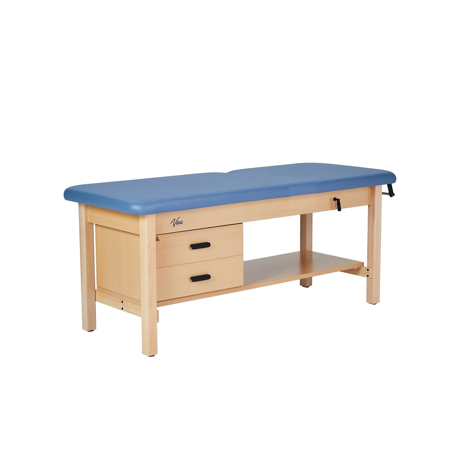 Aristo Wood H-Brace Physician Exam Table with Shelf, 2 Drawer Cabinet, Paper Cutter, Holder, 500lbs. Capacity, Blue