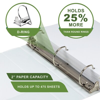 Samsill Earth's Choice Biobased Heavy Duty 2" 3-Ring View Binders, D-Ring, White (16967)