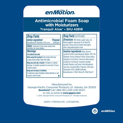 enMotion GP Pro Gen2 Foaming Hand Soap Refills, Tranquil Aloe, 40.5 Oz., 2/Carton (42819)