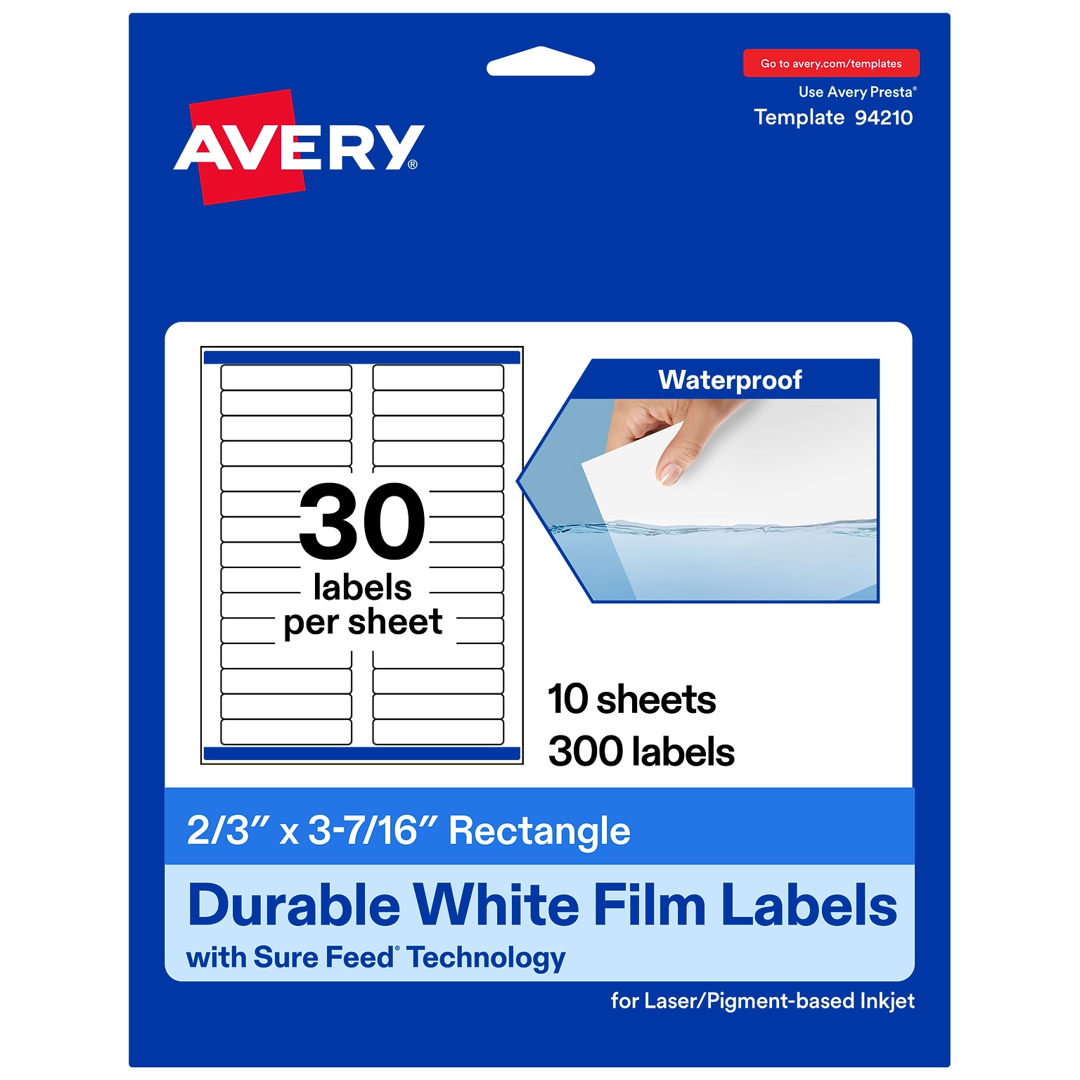 Avery Laser/Inkjet Rectangle Waterproof Multipurpose Labels, 3.4375  x 0.6667, White, 300/Pack (94210)