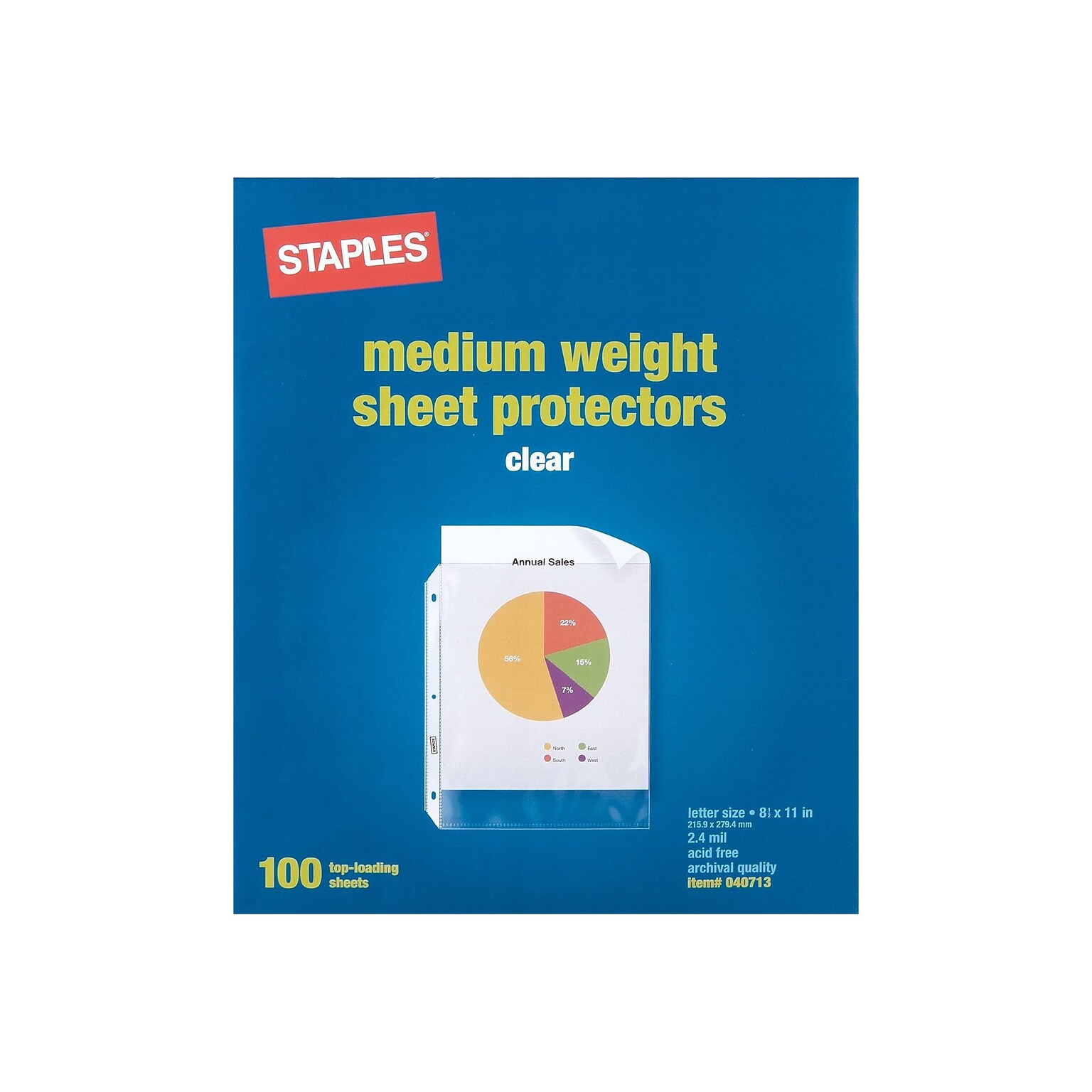 Staples Sheet Protectors, 8.5 x 11 – Top-Loading Clear Page Protectors, 3-Hole Punched, 2.4 Mil, 100-Pack