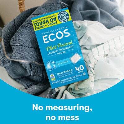 ECOS Laundry Detergent Packs with Enzymes, Free & Clear, 40/Pack (9637/06)