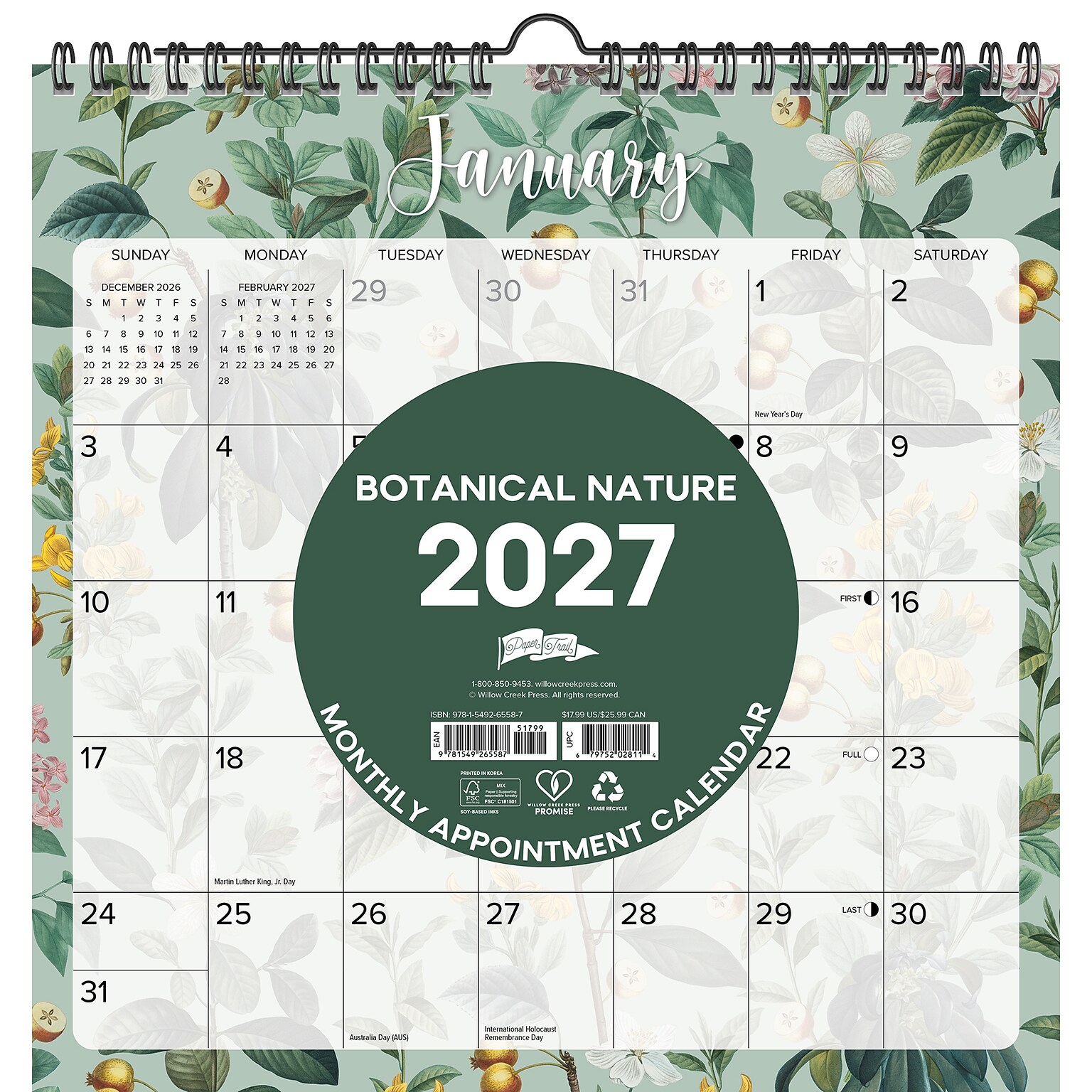 2027 Willow Creek Botanical Nature 12 x 12 Monthly Wall Calendar, Assorted Colors (65587)