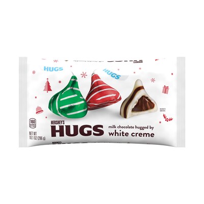 HERSHEYS HUGS Milk Chocolate Hugged by White Creme Christmas Candy Bag, 10.1 oz (HEC11056)