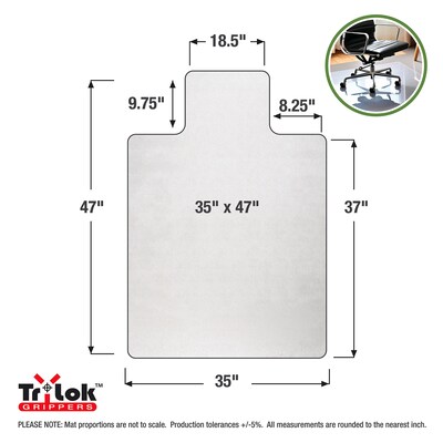 Floortex Cleartex TrYlok Vinyl Lipped Chair Mat for Low Pile Carpets up to 1/4", 35" x 47", Clear (NRCMFLVT0003)