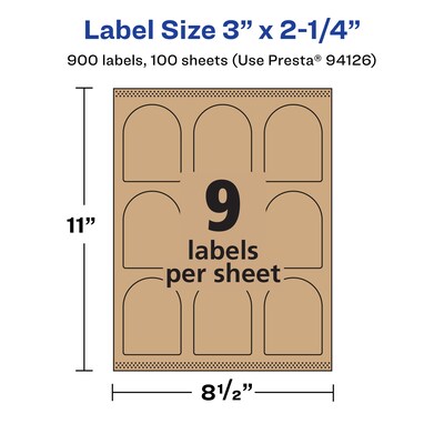 Avery Laser/Inkjet Decorative Edge Multipurpose Labels, 3" x 2.25", Kraft Brown, 900 Labels/Box ( 94126)
