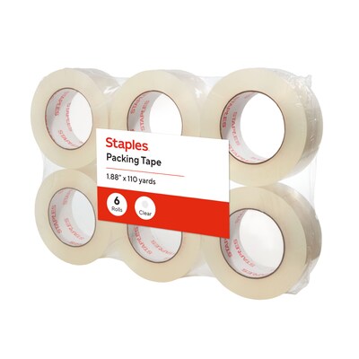 Staples Moving & Storage Packing Tape, 1.88” x 110 Yards, Clear — 6/Rolls