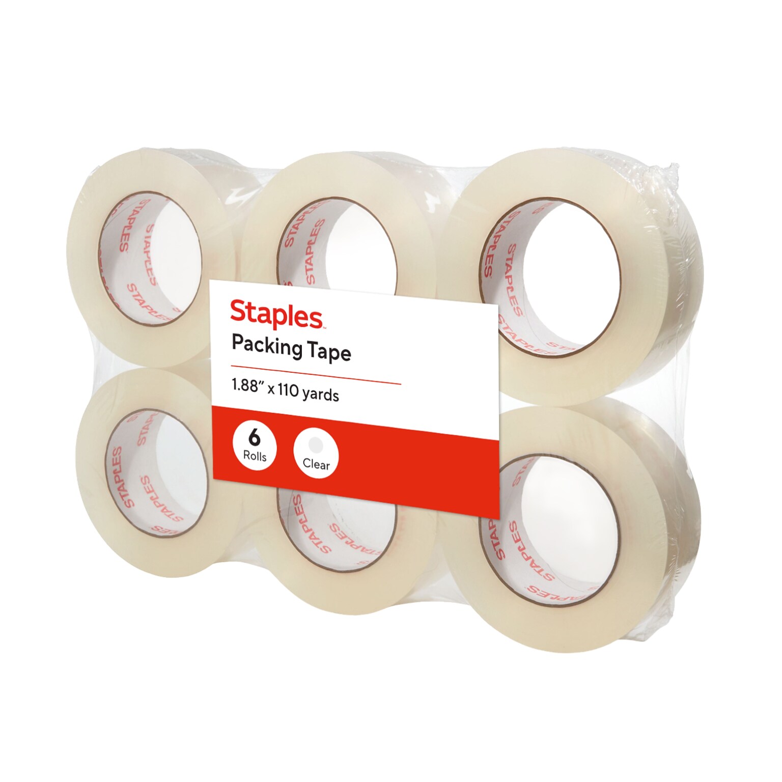 Staples Moving & Storage Packing Tape, 1.88” x 110 Yards, Clear — 6/Rolls