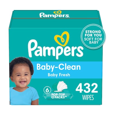 Pampers Baby Clean Wipes, Baby Fresh Scented, 6 Pop-Top Packs, 432 Count (73278/75614)