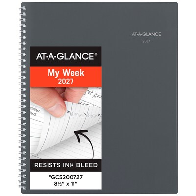 2027 AT-A-GLANCE DayMinder 8.5 x 11 Weekly & Monthly Appointment Book, Plastic Cover, Gray (GC520-07-27)
