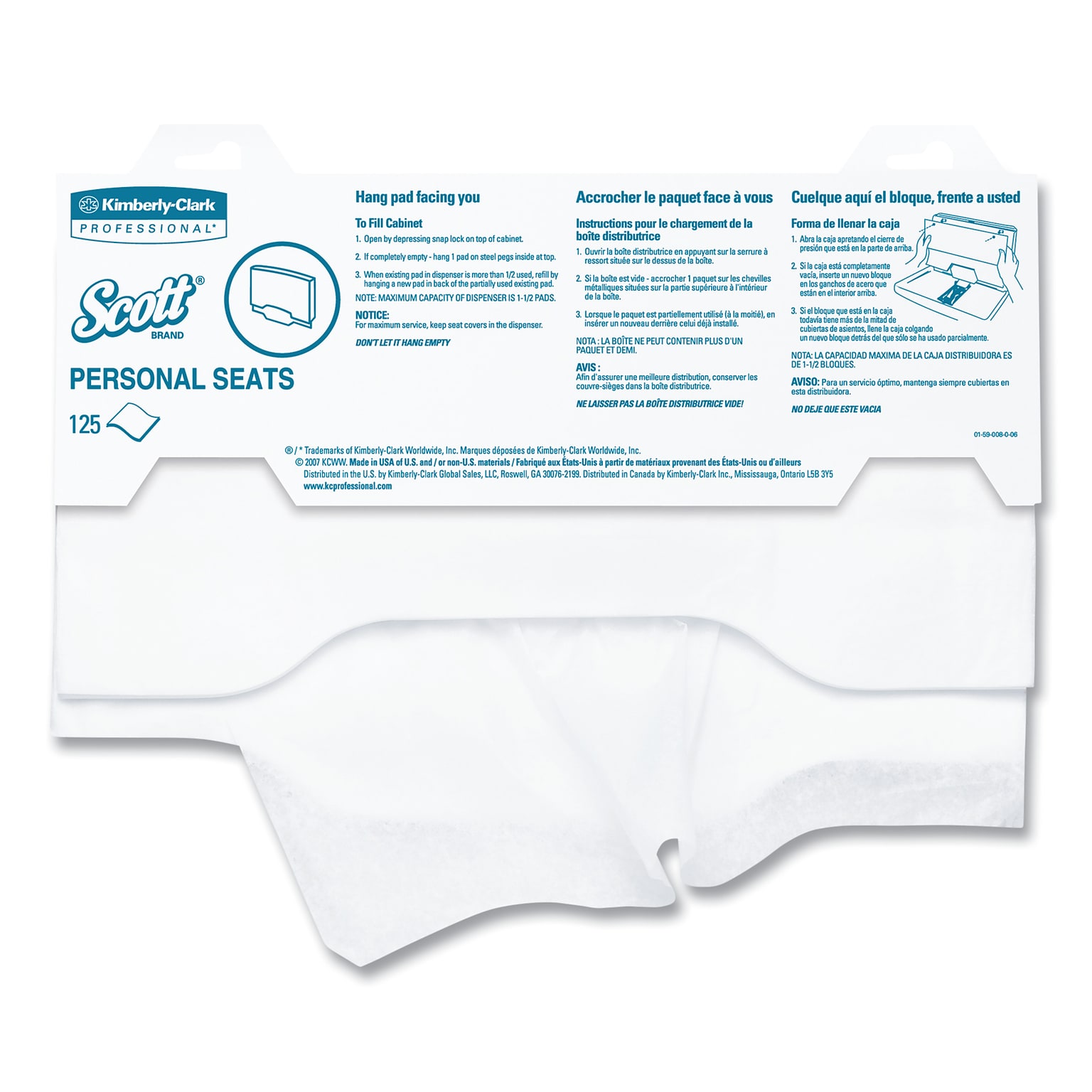 Scott® Personal Seats Sanitary Toilet Seat Covers, 15 x 18, White, 125/Pack
