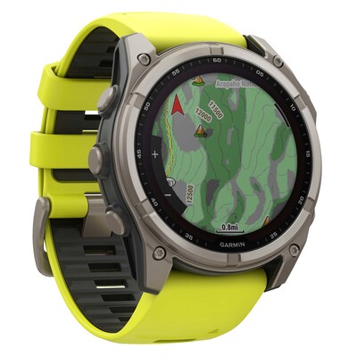 Garmin fenix 8 Multisport Sapphire Solar GPS Watch, 51-mm, Titanium Bezel with Amp Yellow/Graphite Band (010-02907-20)
