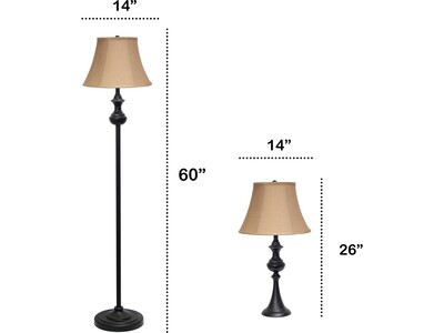 Lalia Home Homely 60"/26" Restoration Bronze Three-Piece Floor/Table Lamp Set with Bell Shades (LHS-1007-RZ)