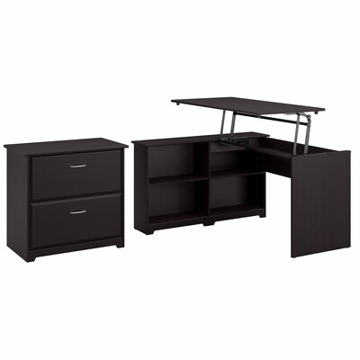 Bush Furniture Cabot 36-42H Position Sit to Stand Corner Bookshelf Desk with Lateral File Cabinet,
