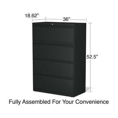 Quill Brand® Commercial 4 File Drawer Lateral File Cabinet, Locking, Black, Letter/Legal, 36"W (20057D)