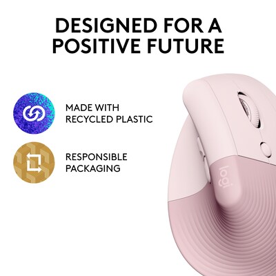 Logitech Lift Vertical Wireless Ergonomic Optical Mouse, Rose (910-006472)