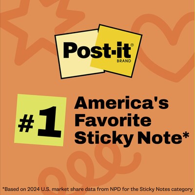 Post-it Notes, 3" x 3", Sunburst Collection, 100 Sheet/Pad, 18 Pads/Pack (654-18SUN-CP)