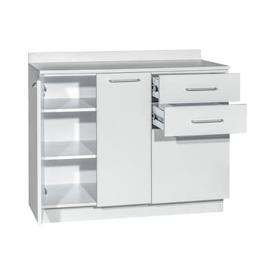Viva Comfort 36'' H x 42" W Exam Room Medical Cabinet with 24" W Right Side Desk, 2 Doors, 3 Drawers, Gray (90242-NS-GRY-AO)