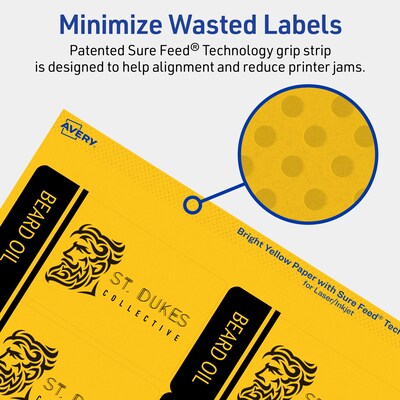 Avery Laser/Inkjet Rectangle Multipurpose Labels, 2" x 3.75", Bright Yellow, 640/Box (94240)