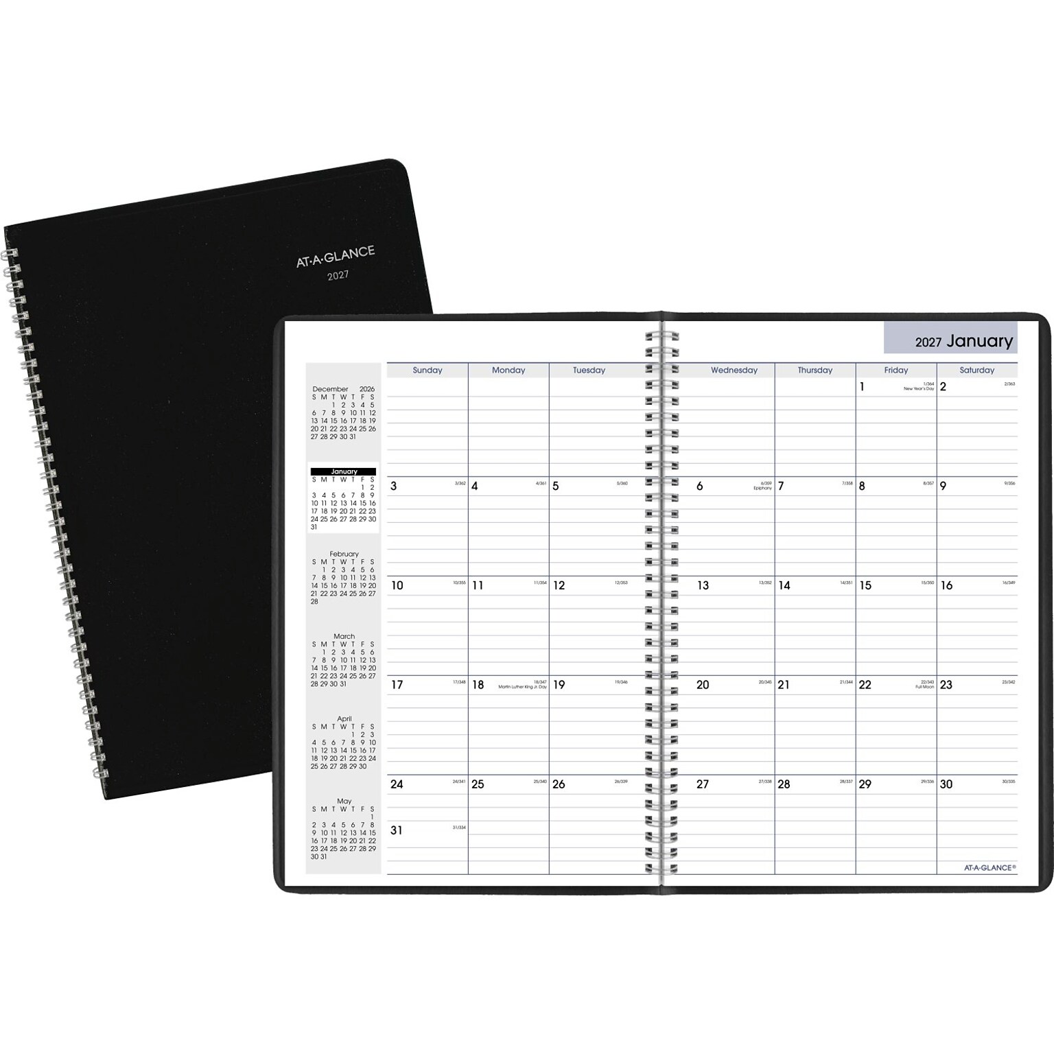 2027 AT-A-GLANCE DayMinder 8 x 12 Monthly Planner, Faux Leather Cover, Black (G470-00-27)