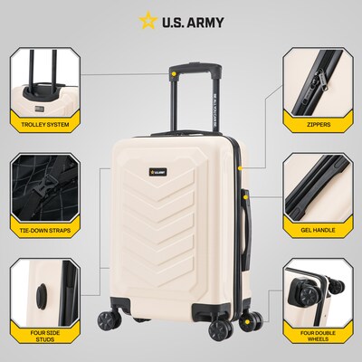 US Army FOX 20" Hardside Carry-On Suitcase, 4-Wheeled Spinner, TSA Checkpoint Friendly, Sand (USLFOX00S-SAN)