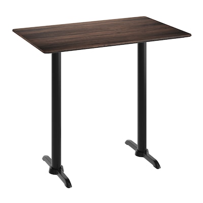 Flash Furniture Acadia Wooden Dining Table with T-Bases, 30D x 48W, Dark Brown/Black Base (ST3048WBRT0522B)