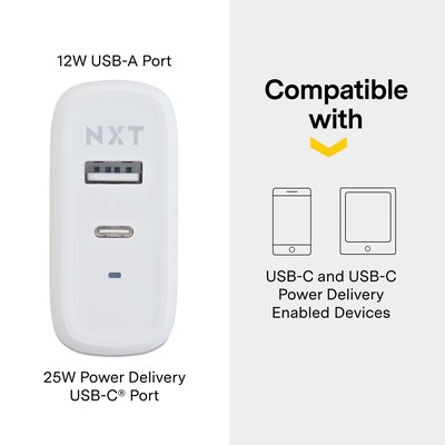 NXT Technologies™ Universal USB-C/USB-A with USB-C Cable Wall Charger, White (NX60449)