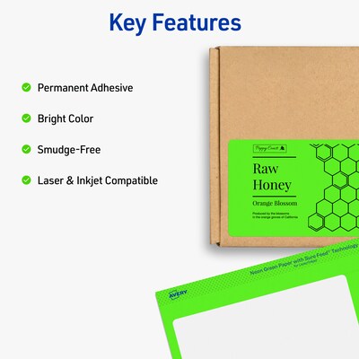 Avery Sure Feed Laser Shipping Labels, 2x 4, Neon Green, 10 Labels/Sheet, 100 Sheets/Box (5976)