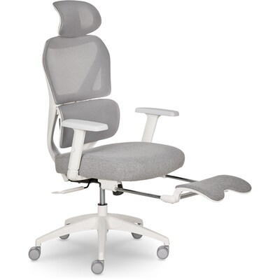 Sharper Image S-850 Heated Ergonomic Mesh Swivel Executive Massage Chair with Footrest, Light Gray/White (60106-LGRYWHT)