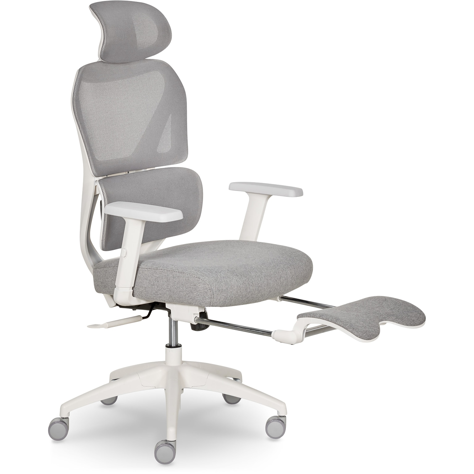 Sharper Image S-850 Heated Ergonomic Mesh Swivel Executive Massage Chair with Footrest, Light Gray/White (60106-LGRYWHT)