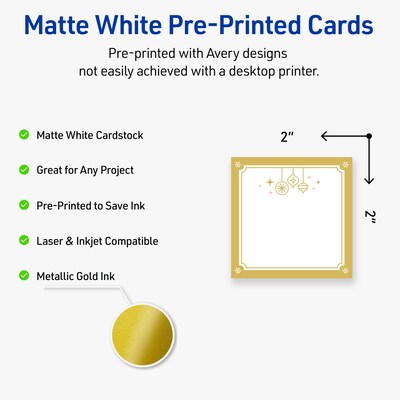 Avery Gold-Metallic Ornaments Matte Blank Card, White, 120/Pack (S00-FH8)