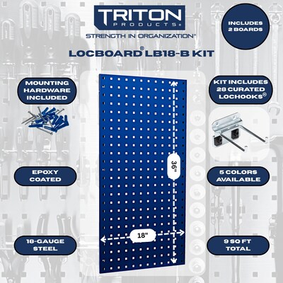 Triton Products LocBoard Pegboards with 30 pc. LocHook Assortment and Hanging Bin System (LB18-BKit)
