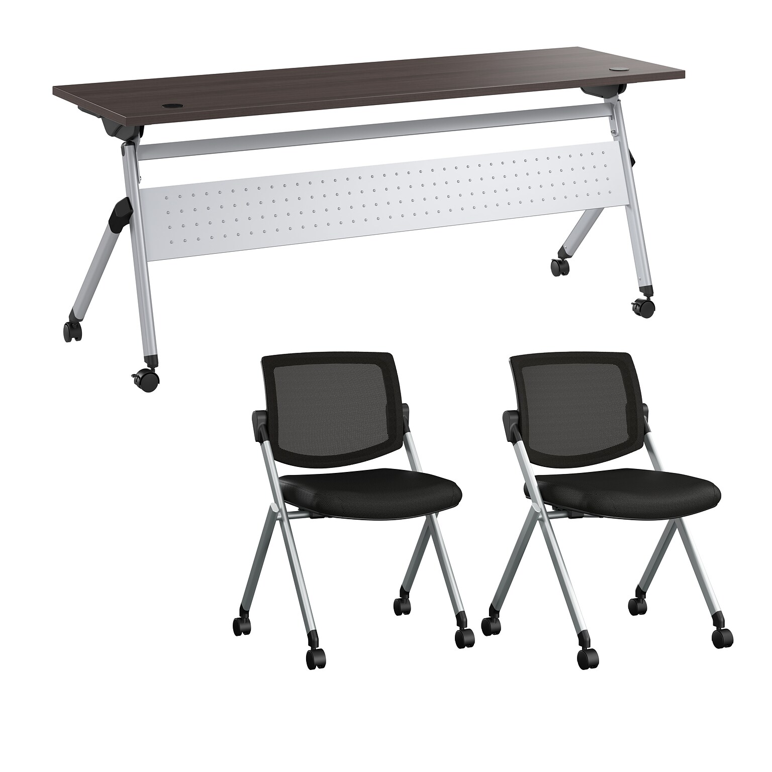 Bush Business Furniture Envision 72W Foldable Training Room Table with 2 Chairs, Storm Gray (NVS004SG)
