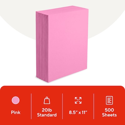 Staples Brights Multipurpose Colored Paper, 20 lbs., 8.5 x 11, Pink, 500/Ream (25207)