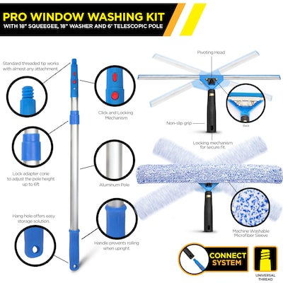 Gritt Commercial Pro Window Washing Kit with 18 Squeegee, 18 Washer and 6 Telescopic Pole (GRI137-6F-18)
