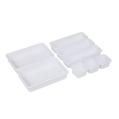 Mind Reader 8-Piece Plastic Drawer Organizer, White (8INTBOX-WHT)