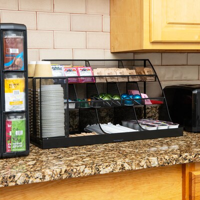 Mind Reader 14-Compartment Metal Coffee Cup and Condiment Organizer, Black (CMG2MESH-BLK 14)