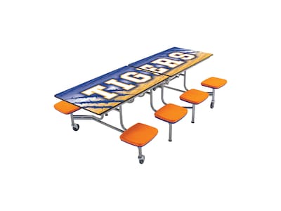 AmTab Rectangular Mobile Cafeteria Table w/ 8 Stools, 30" x 97", Assorted Colors (MST88)