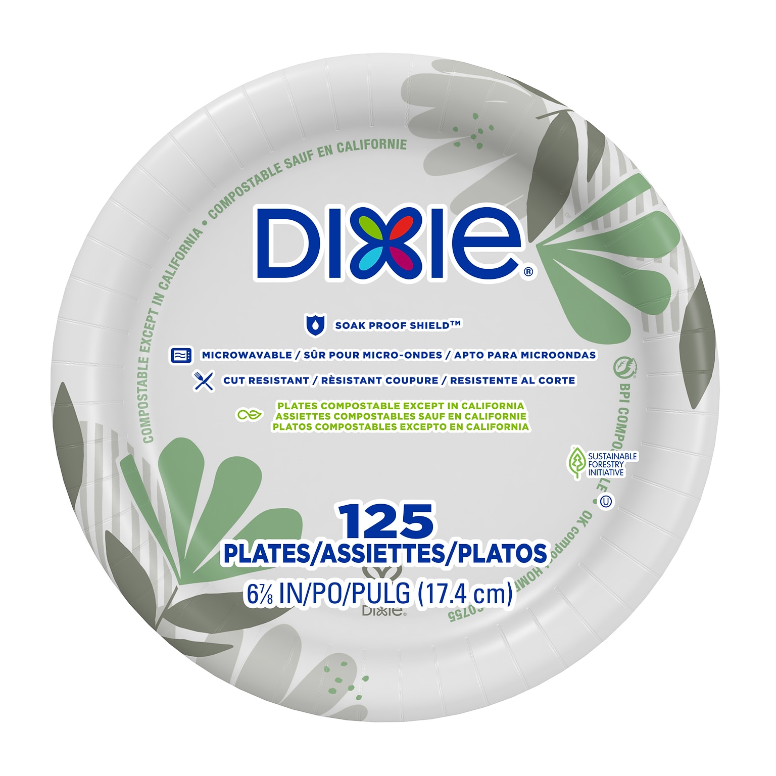 Dixie Pathways 7 Paper Plates, Multicolor, 125/Pack (UX7WS)