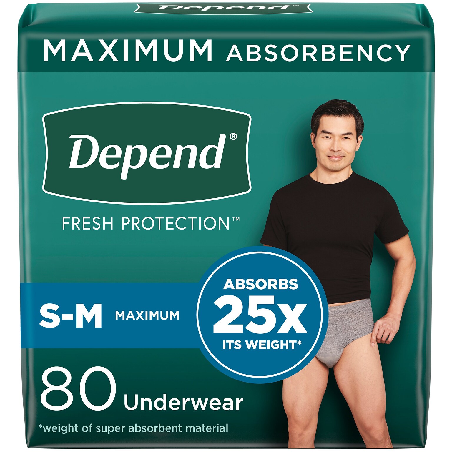 Depend Fresh Protection Incontinence Underwear Men, Small/Medium, Grey, 80 Count (54202)