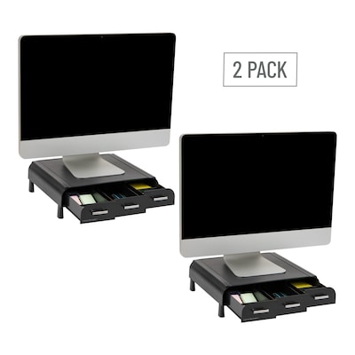 Mind Reader Monitor Stand and Desktop Organizer with 3 Storage Drawers, Black, 2/Pack (2MONSTA3D-BLK)