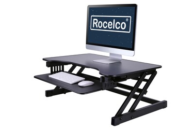 Rocelco 37.5" Height Adjustable Standing Desk Converter with Anti Fatigue Mat, Sit Stand Up Riser, Black (R DADRB-MAFM)