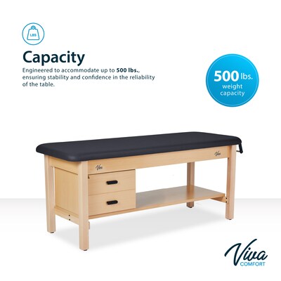Aristo Wood H-Brace Physician Exam Table with Shelf, 2 Drawer Cabinet, Paper Cutter, Holder, 500lbs. Capacity, Black